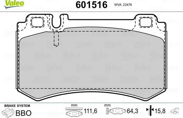 Valeo 601516 - Kit de plaquettes de frein, frein à disque cwaw.fr