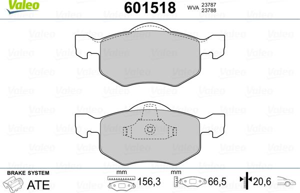 Valeo 601518 - Kit de plaquettes de frein, frein à disque cwaw.fr