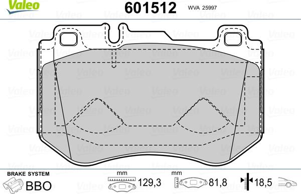 Valeo 601512 - Kit de plaquettes de frein, frein à disque cwaw.fr