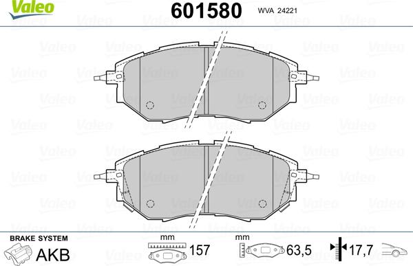 Valeo 601580 - Kit de plaquettes de frein, frein à disque cwaw.fr