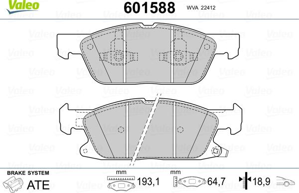 Valeo 601588 - Kit de plaquettes de frein, frein à disque cwaw.fr