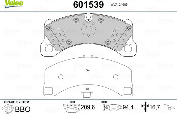 Valeo 601539 - Kit de plaquettes de frein, frein à disque cwaw.fr