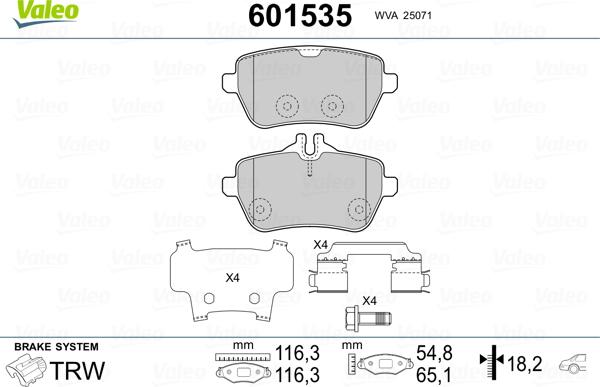 Valeo 601535 - Kit de plaquettes de frein, frein à disque cwaw.fr