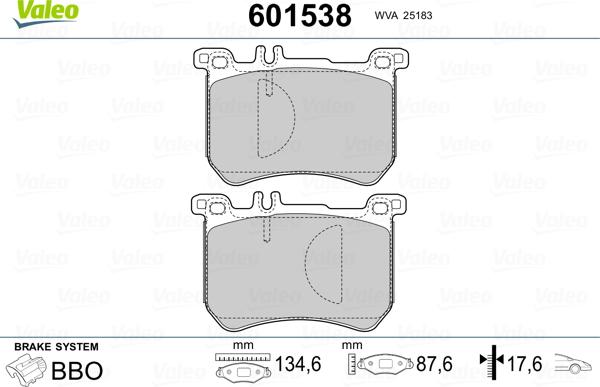 Valeo 601538 - Kit de plaquettes de frein, frein à disque cwaw.fr