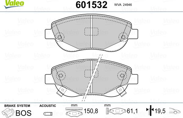 Valeo 601532 - Kit de plaquettes de frein, frein à disque cwaw.fr