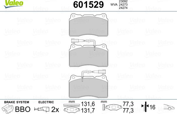 Valeo 601529 - Kit de plaquettes de frein, frein à disque cwaw.fr