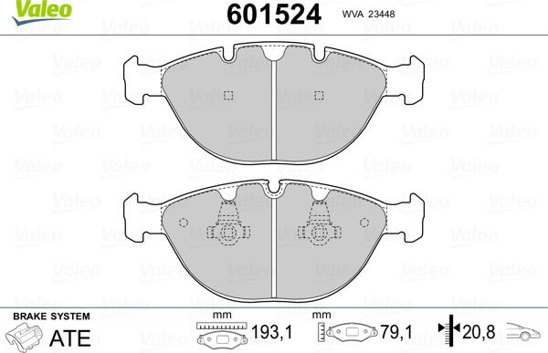 Valeo 601524 - Kit de plaquettes de frein, frein à disque cwaw.fr