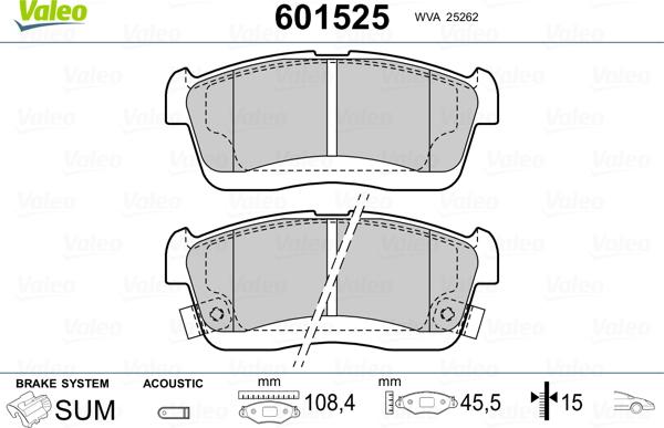 Valeo 601525 - Kit de plaquettes de frein, frein à disque cwaw.fr