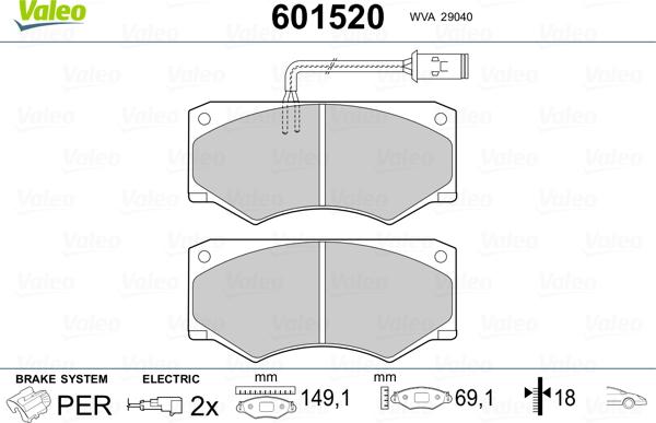 Valeo 601520 - Kit de plaquettes de frein, frein à disque cwaw.fr