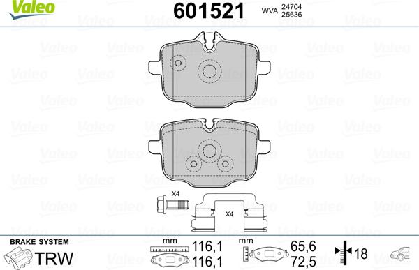 Valeo 601521 - Kit de plaquettes de frein, frein à disque cwaw.fr