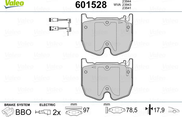 Valeo 601528 - Kit de plaquettes de frein, frein à disque cwaw.fr