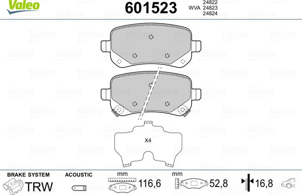 Valeo 601523 - Kit de plaquettes de frein, frein à disque cwaw.fr