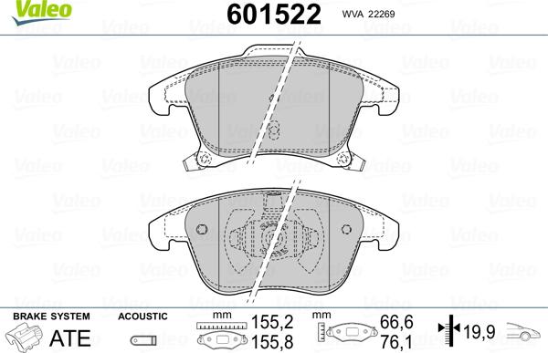 Valeo 601522 - Kit de plaquettes de frein, frein à disque cwaw.fr