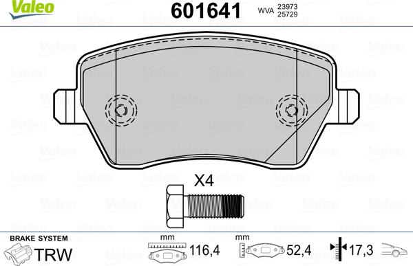 Valeo 601641 - Kit de plaquettes de frein, frein à disque cwaw.fr