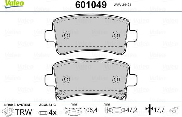 Valeo 601049 - Kit de plaquettes de frein, frein à disque cwaw.fr