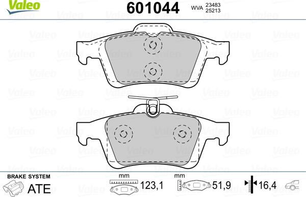 Valeo 601044 - Kit de plaquettes de frein, frein à disque cwaw.fr