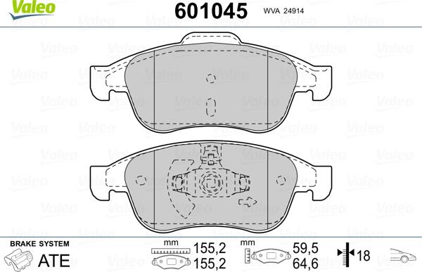 Valeo 601045 - Kit de plaquettes de frein, frein à disque cwaw.fr