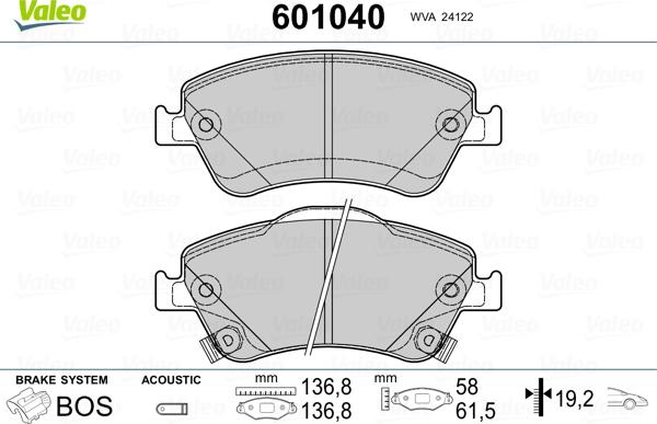 Valeo 601040 - Kit de plaquettes de frein, frein à disque cwaw.fr