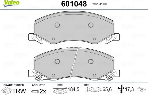 Valeo 601048 - Kit de plaquettes de frein, frein à disque cwaw.fr