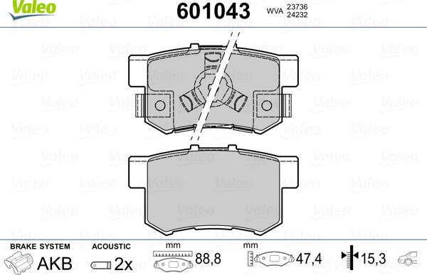 Valeo 601043 - Kit de plaquettes de frein, frein à disque cwaw.fr