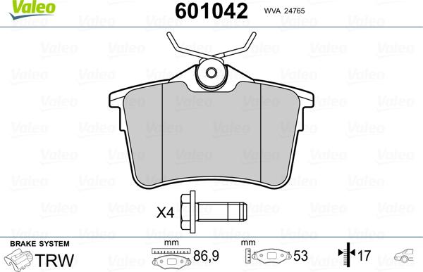 Valeo 601042 - Kit de plaquettes de frein, frein à disque cwaw.fr