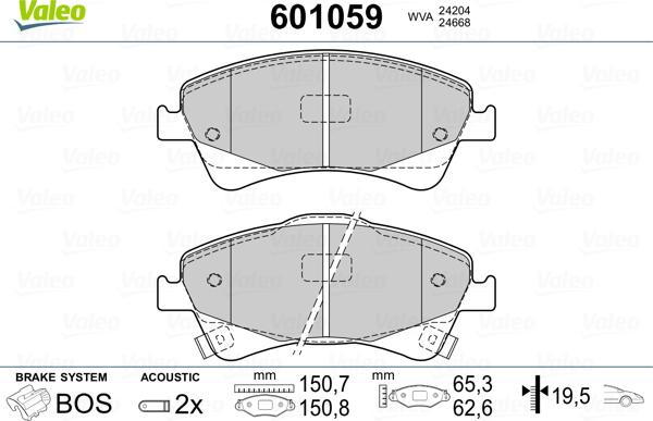 Valeo 601059 - Kit de plaquettes de frein, frein à disque cwaw.fr