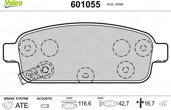 Valeo 601055 - Kit de plaquettes de frein, frein à disque cwaw.fr