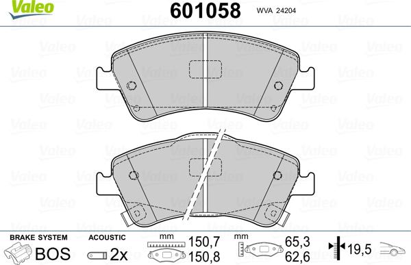 Valeo 601058 - Kit de plaquettes de frein, frein à disque cwaw.fr