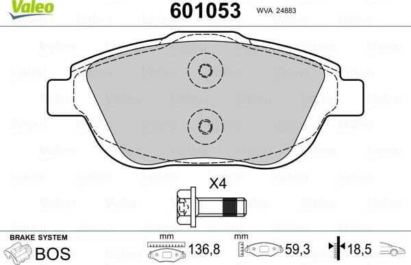 Valeo 601053 - Kit de plaquettes de frein, frein à disque cwaw.fr