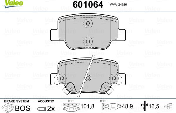 Valeo 601064 - Kit de plaquettes de frein, frein à disque cwaw.fr