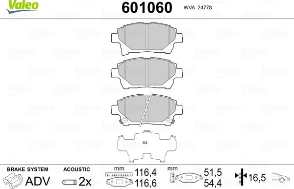 Valeo 601060 - Kit de plaquettes de frein, frein à disque cwaw.fr