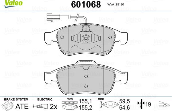 Valeo 601068 - Kit de plaquettes de frein, frein à disque cwaw.fr