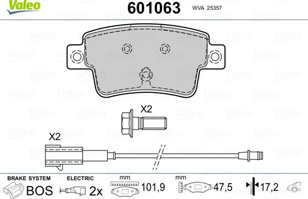 Valeo 601063 - Kit de plaquettes de frein, frein à disque cwaw.fr