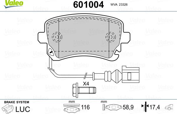 Valeo 601004 - Kit de plaquettes de frein, frein à disque cwaw.fr