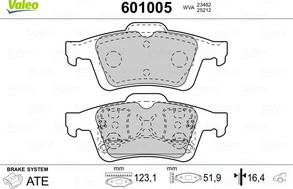 Valeo 601005 - Kit de plaquettes de frein, frein à disque cwaw.fr