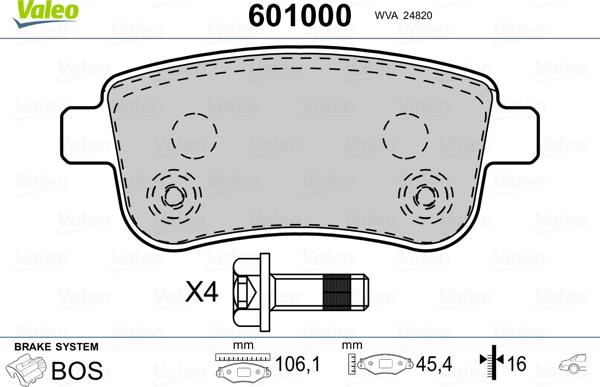 Valeo 601000 - Kit de plaquettes de frein, frein à disque cwaw.fr