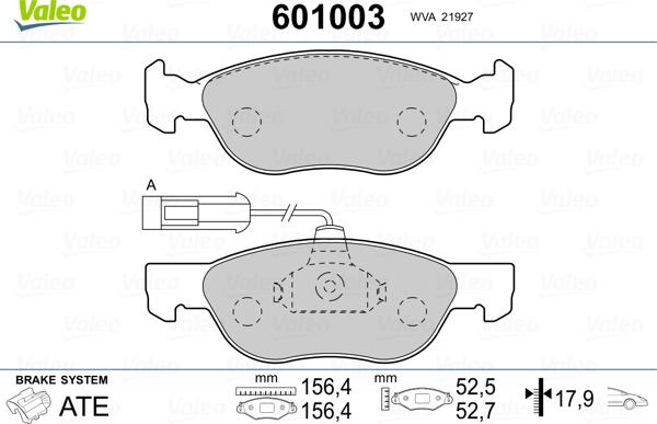 Valeo 601003 - Kit de plaquettes de frein, frein à disque cwaw.fr