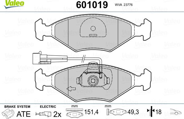 Valeo 601019 - Kit de plaquettes de frein, frein à disque cwaw.fr