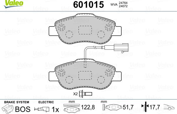 Valeo 601015 - Kit de plaquettes de frein, frein à disque cwaw.fr