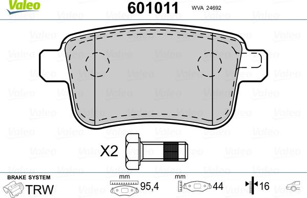 Valeo 601011 - Kit de plaquettes de frein, frein à disque cwaw.fr