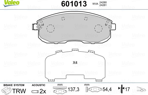 Valeo 601013 - Kit de plaquettes de frein, frein à disque cwaw.fr