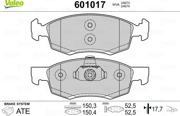 Valeo 601017 - Kit de plaquettes de frein, frein à disque cwaw.fr