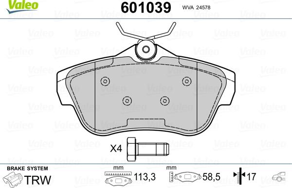 Valeo 601039 - Kit de plaquettes de frein, frein à disque cwaw.fr