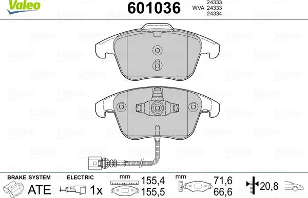 Valeo 601036 - Kit de plaquettes de frein, frein à disque cwaw.fr