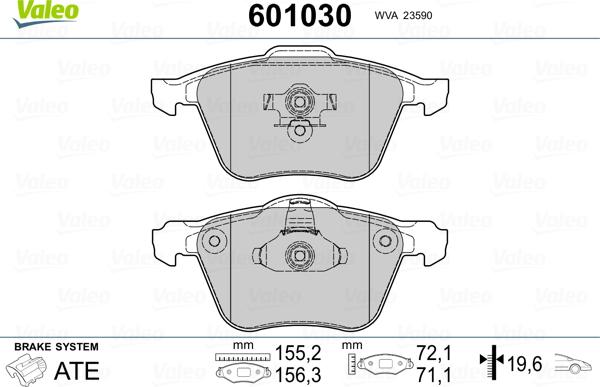 Valeo 601030 - Kit de plaquettes de frein, frein à disque cwaw.fr