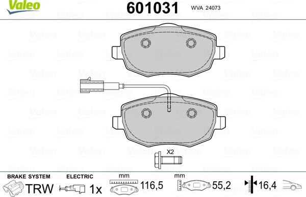 Valeo 601031 - Kit de plaquettes de frein, frein à disque cwaw.fr