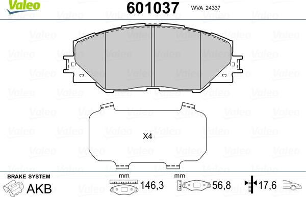 Valeo 601037 - Kit de plaquettes de frein, frein à disque cwaw.fr