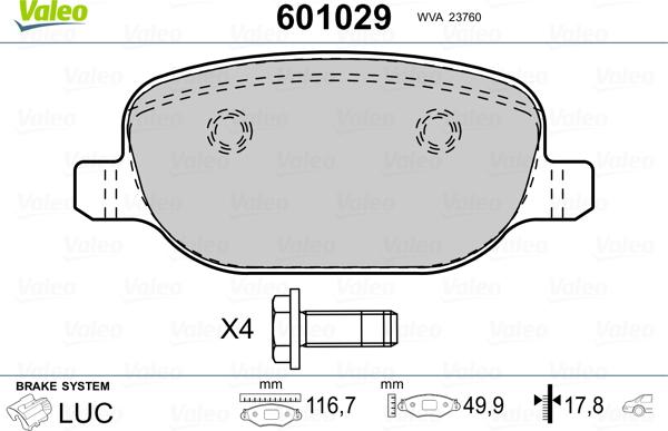 Valeo 601029 - Kit de plaquettes de frein, frein à disque cwaw.fr