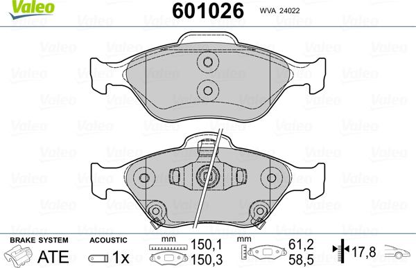 Valeo 601026 - Kit de plaquettes de frein, frein à disque cwaw.fr