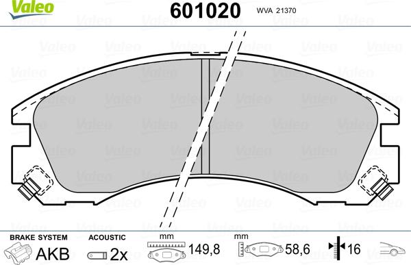 Valeo 601020 - Kit de plaquettes de frein, frein à disque cwaw.fr